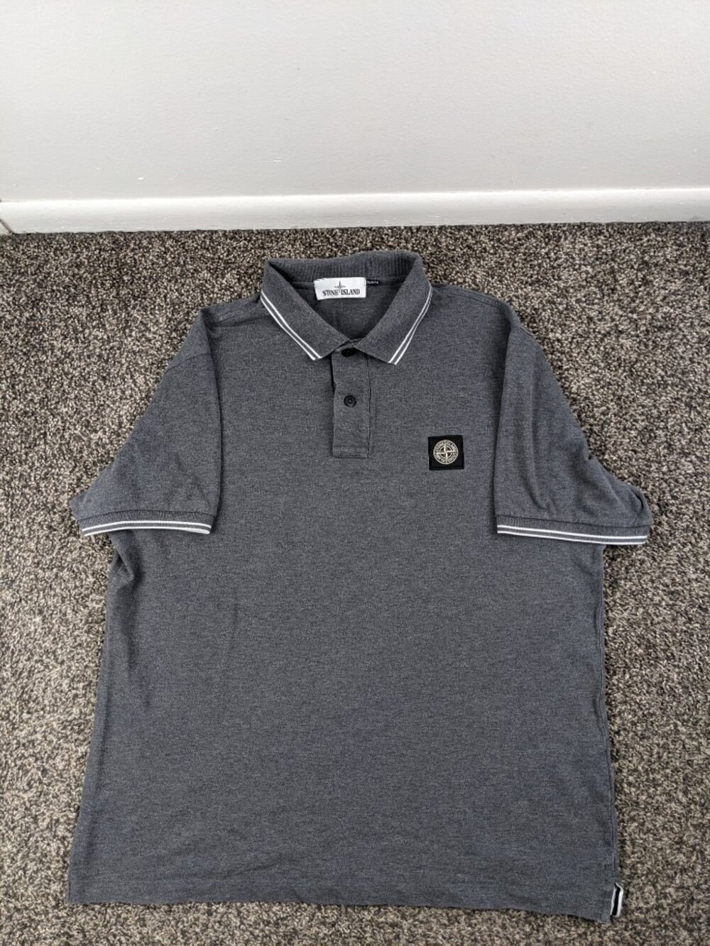 Stone Island Polo Shirt Mens XL Gray Slim Fit Compass Patch Cotton Stretch